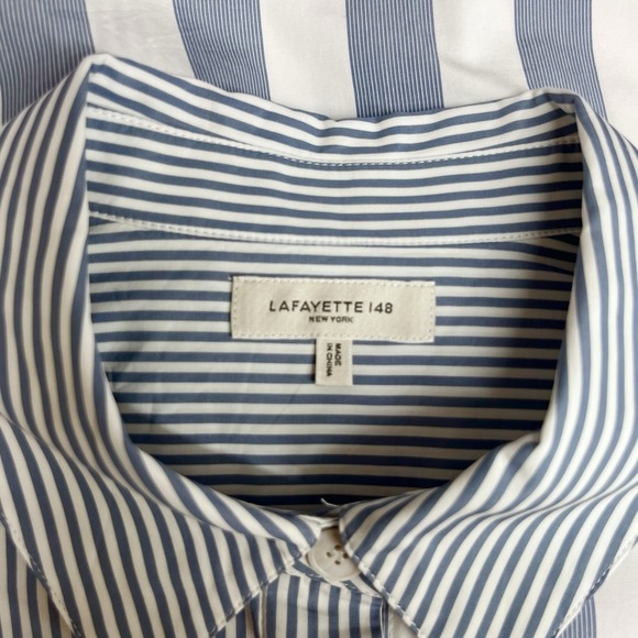 Lafayette 148 New York 100% Cotton Sriped Shirt Top Blue & White Size M/L - Picture 5 of 5